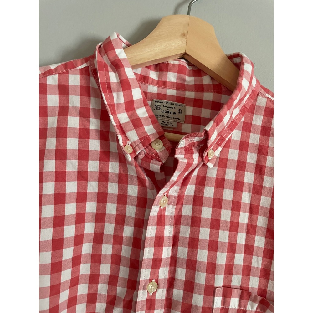 J.Crew Button Down Shirt Mens L Red Gingham Cotton Tailored Fit Preppy Clasic